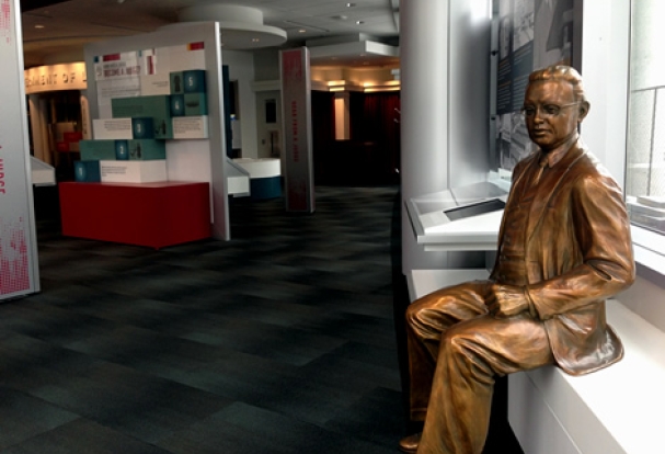 Seated golden statue in the learning center