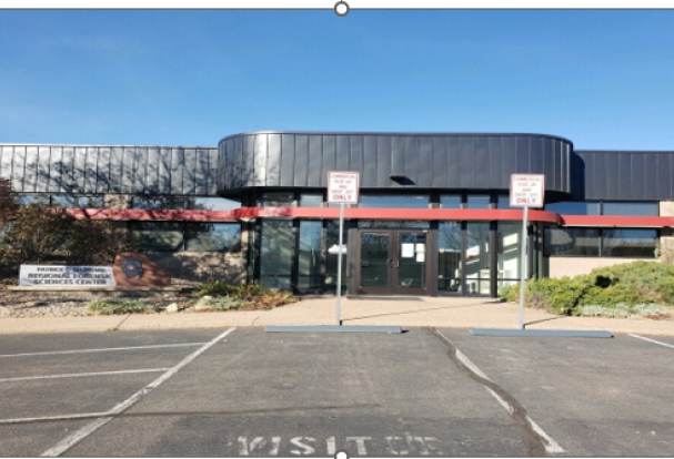 Parking lot and front of the building of Prospect Parkway